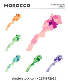 Morocco map collection. Borders of Morocco for your infographic. Colored country regions. Vector illustration.