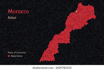 Morocco Map in a Decorative Mosaic Design Featuring Rabat