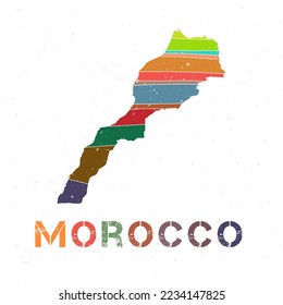 Morocco map design. Shape of the country with beautiful geometric waves and grunge texture. Neat vector illustration.