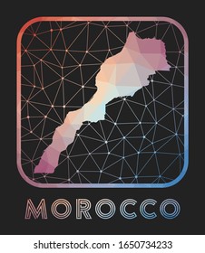 Morocco map design. Vector low poly map of the country. Morocco icon in geometric style. The country shape with polygonal gradient and mesh on dark background.