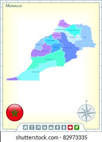 Morocco Map with Flag Buttons and Assistance & Activates Icons Original Illustration