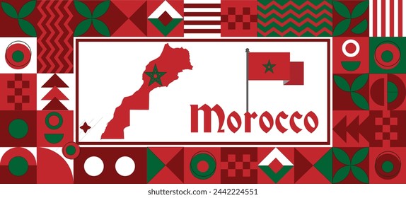 Morocco Map flag independence day geometric Country web banner corporate abstract background design with flag theme. Country Vector Illustration
