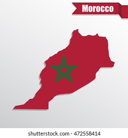 Morocco map with flag inside and ribbon