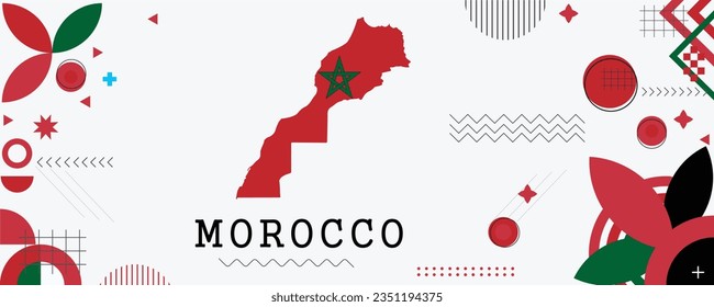 MOROCCO Map Flag national day banner design. flag theme graphic art web background. Abstract celebration geometric decoration vector illustration