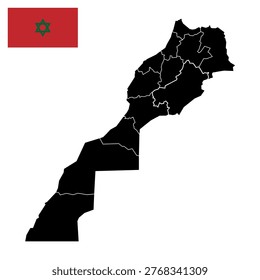  Morocco Map and Flag - Northernmost Region, Tangier Capital and Mediterranean Coast Vector 
