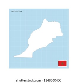 
Morocco map and flag on blue background with grid vector drawing