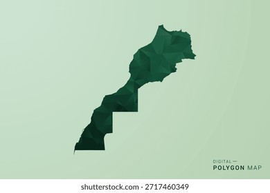 Mapa de Marrocos - Ilustração de vetor estilo polígono verde, baixo projeto geométrico poly com Silhueta limpa no fundo verde macio.