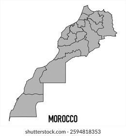 Morocco map in grey style isolated on white background. Vector illustration