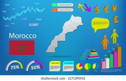 morocco map info graphics - charts, symbols, elements and icons collection. Detailed morocco map with High quality business infographic elements.