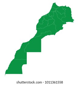 Morocco map isolated on transparent background. high detailed Green map of Morocco. Vector illustration eps 10. Blank Green similar Morocco map isolated on white background.