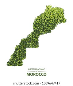 Morocco map made up of green leaf on white background vector illustration of a forest is conceptual of the global green environmental issues worldwide