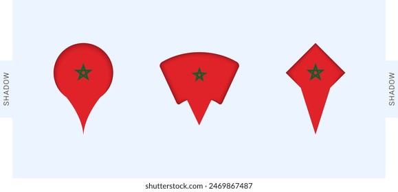 Conjunto de marcadores de mapa de Marruecos. Perfecto para proyectos relacionados con Marruecos, viajes, geografía y representación internacional. Vector colección.