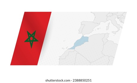 Morocco map in modern style with flag of Morocco on left side. Vector illustration of a map.