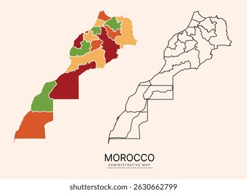 Marrocos Mapa com distritos administrativos separados por multicores, camadas separadas editáveis, zonas e bordas. Mapa para apresentação. Ilustração vetorial