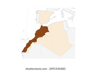 Morocco Map in Northern Africa: Illustration of the African Country with Neighboring Nations - Perfect for Atlas Reference