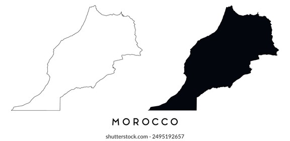 Morocco map outline and black silhouette vector