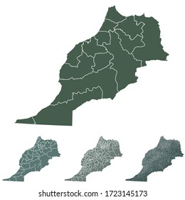 Morocco map outline vector with administrative borders, regions, municipalities, departments in black white colors. Infographic design template map.