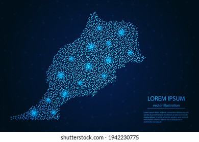 Morocco map from point blue and glowing stars on a dark background. Vector eps 10.