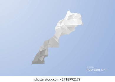 Marrocos Mapa - estilo polígono vetor ilustração em tons de cinza, branco e azul, baixo-poli design geométrico, silhueta mínima, adequado para infográfico e design moderno.