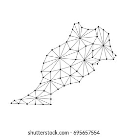 Morocco map of polygonal mosaic lines network, rays and dots vector illustration. 