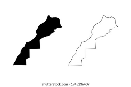 Morocco map silhouette line country Africa map illustration vector outline African isolated on white background