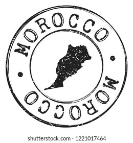 Morocco Map Silhouette Postal Passport Stamp Round Vector Icon Seal Badge Illustration.