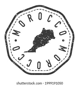 Marca Retro de sello de mapa de Marruecos. Pasaporte postal de Silhouette. Icono del vector de redondeo de sellado. Diseño de rehenes de insignia vintage.