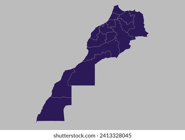 Mapa de Marruecos vector, color azul púrpura aislado en fondo gris.