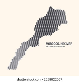 Morocco Map Vector Hexagonal Halftone Pattern Isolate On Light Background. Hex Texture in the Form of Map of Morocco. Modern Technologic Military Contour Map of Morocco for Design or Business Projects