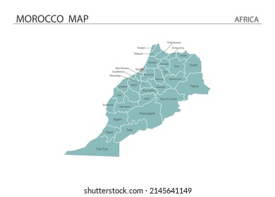 Morocco map vector illustration on white background. Map have all province and mark the capital city of Morocco. 