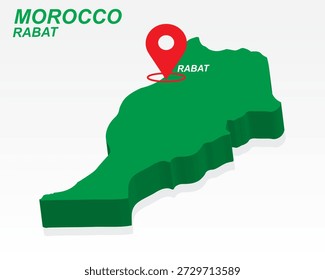 Marokko Karte Vektor, Rabat Hauptstadt Marker auf Grün 3D Country Shape, Marokko Infografik Design, bearbeitbare Zielzeiger Marokko Geografie