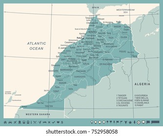 Morocco Map - Vintage Detailed Vector Illustration