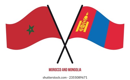 Morocco and Mongolia Flags Crossed And Waving Flat Style. Official Proportion. Correct Colors
