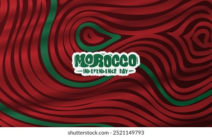 Morocco national background with waving big lines in red and green in pattern design. Good template for morocco independence day