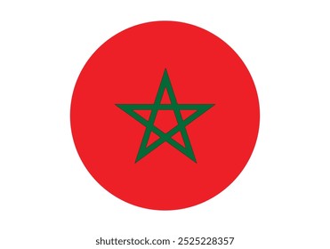 Morocco national flag vector. Flag of Morocco. Morocco circle flag. Round of Morocco flag.