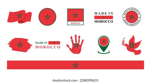 Morocco national flags icon set. Labels with Morocco flags. Vector illustration