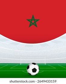 Morocco National Football Theme, Stadium and Soccer Ball. Soccer Match Concept in Morocco. Ideal for use in sports event promotions, football themed designs, and tournament advertisements.