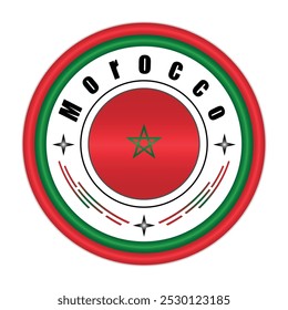 Arte vectorial de la insignia del orgullo nacional de Marruecos. emblema circular con Colores de la bandera de Marruecos rojo y verde. Simbolizando la identidad nacional marroquí. EPS de Vector editable disponible