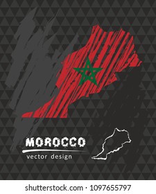 Morocco national vector map with sketch chalk flag. Sketch chalk hand drawn illustration