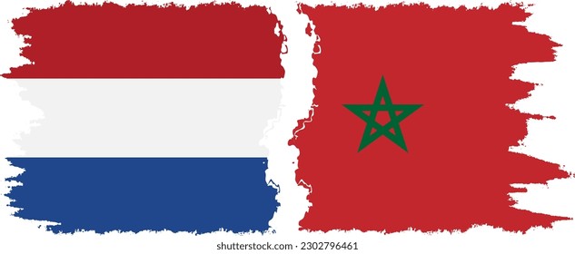 Morocco and Netherlands grunge flags connection, vector