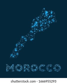 Morocco network map. Abstract geometric map of the country. Internet connections and telecommunication design. Neat vector illustration.