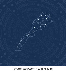 Morocco network style country map. Radiant space style, modern design for infographics or presentation.