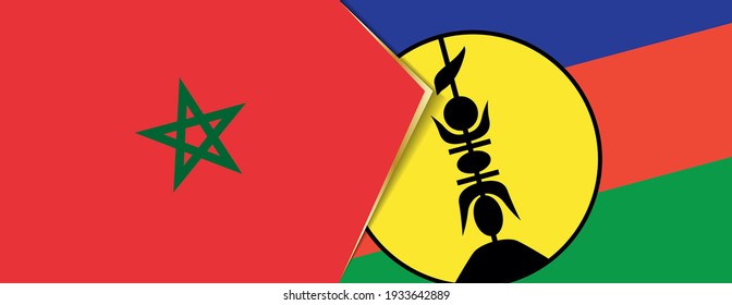 Morocco and New Caledonia flags, two vector flags symbol of relationship or confrontation.