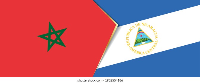 Morocco and Nicaragua flags, two vector flags symbol of relationship or confrontation.