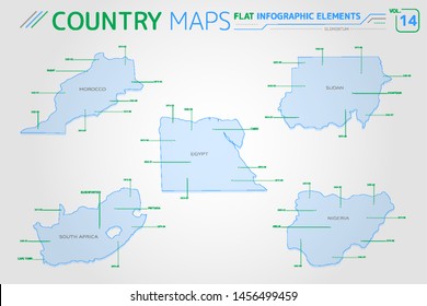 Morocco, Nigeria, Egypt, Sudan and South Africa Vector Maps