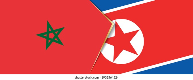 Morocco and North Korea flags, two vector flags symbol of relationship or confrontation.