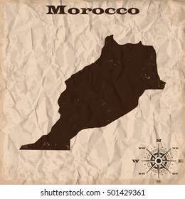 Morocco old map with grunge and crumpled paper. Vector illustration