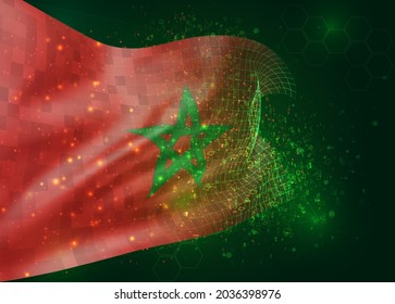 Morocco, on vector 3d flag on green background with polygons and data numbers