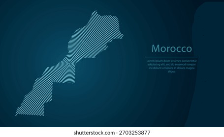Morocco outline map filled with concentric circles on dark gradient background