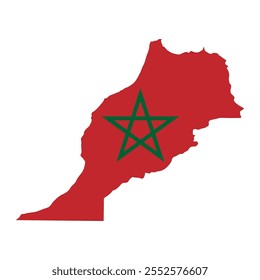 Esquema de mapa de Marruecos sobre el fondo de la bandera nacional